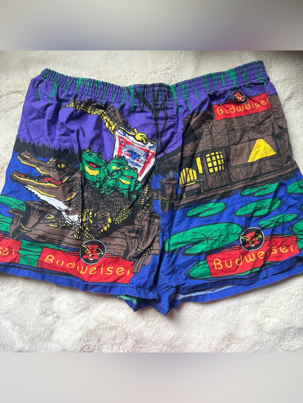 Vintage 90s Budweiser Beer Frog Crocodile Shorts Boxers Bottoms Out Mens Swamp
